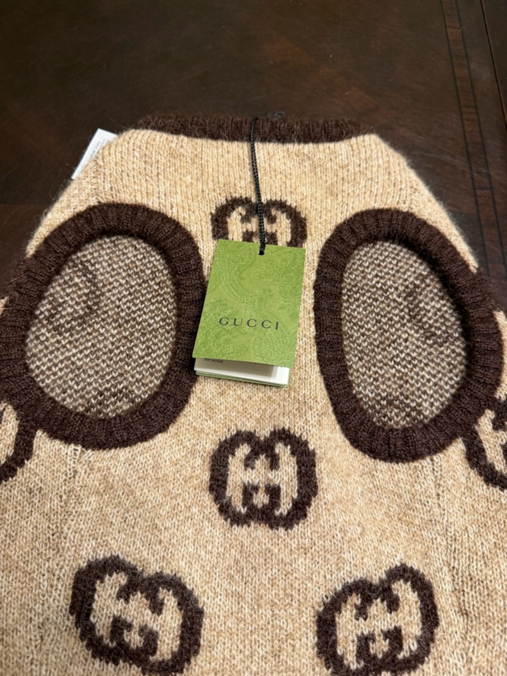 New Authentic Gucci GG Jumbo Logo Dog Sweater Clothes Tan Brown Size L - Picture 7 of 11